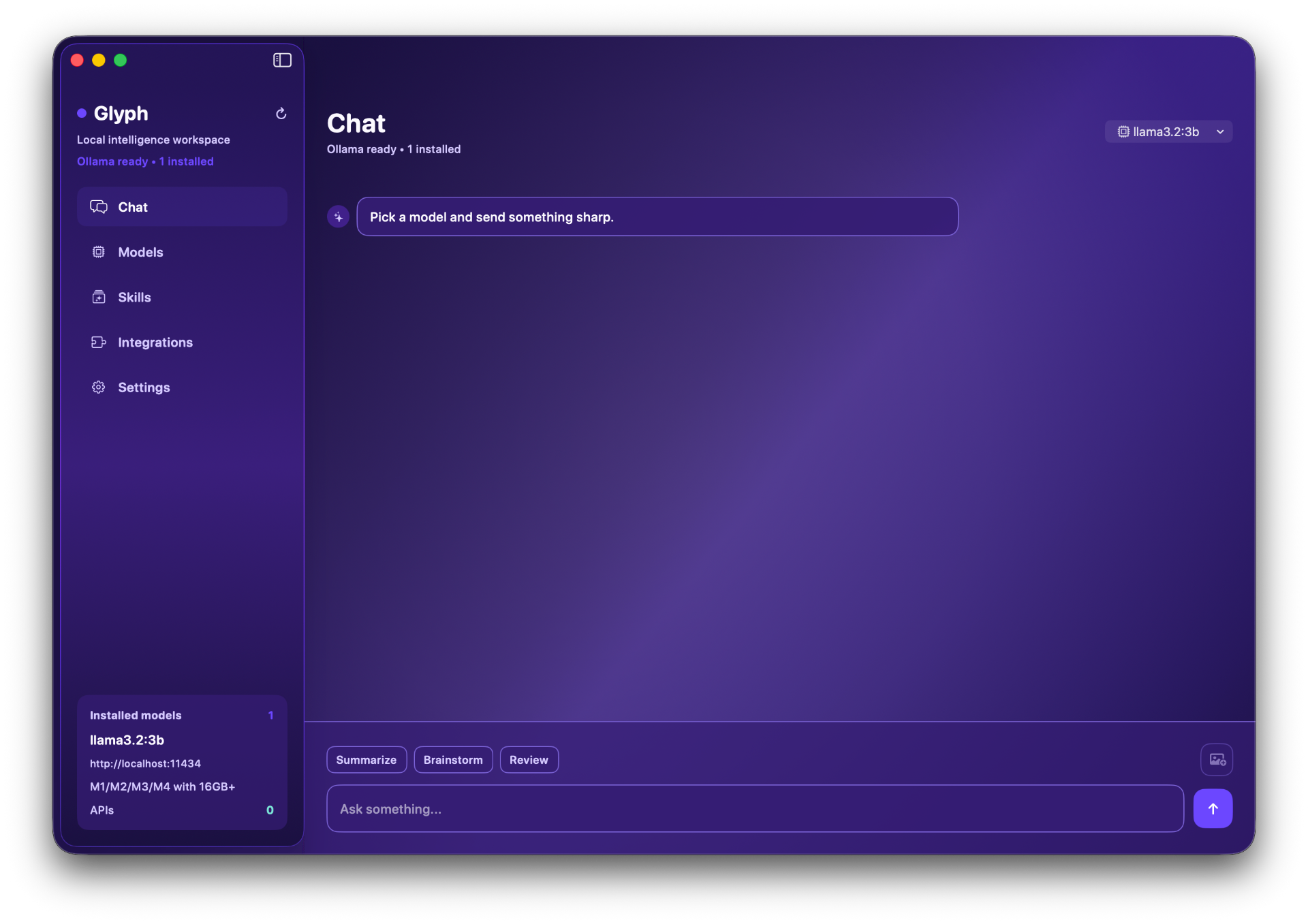 Localy AI chat workspace on macOS